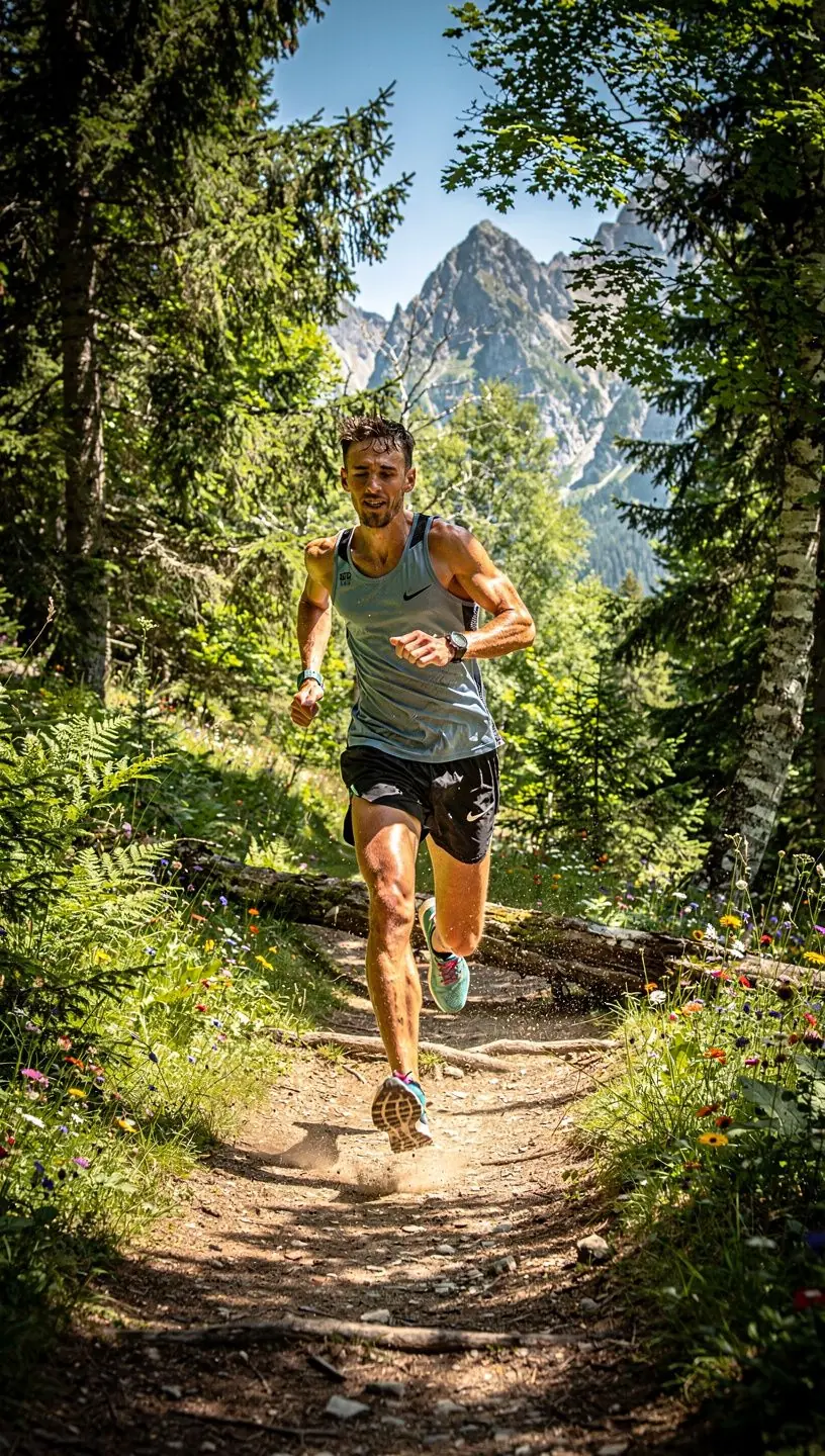 A group of enthusiastic cyclists navigating a downhill biking trail surrounded by stunning alpine scenery.
